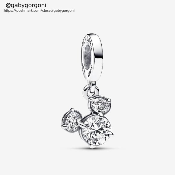 Pandora Disney Mickey Mouse Sparkling Head Silhouette Dangle Charm - Picture 1 of 2
